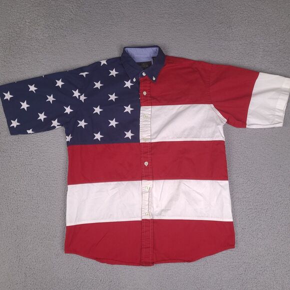 Red Head Shirt Mens‎ Medium Red White Blue Patriotic Short Sleeve American Flag - Picture 1 of 14